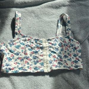 Floral Crop Top with Blue and Pink Flowers
